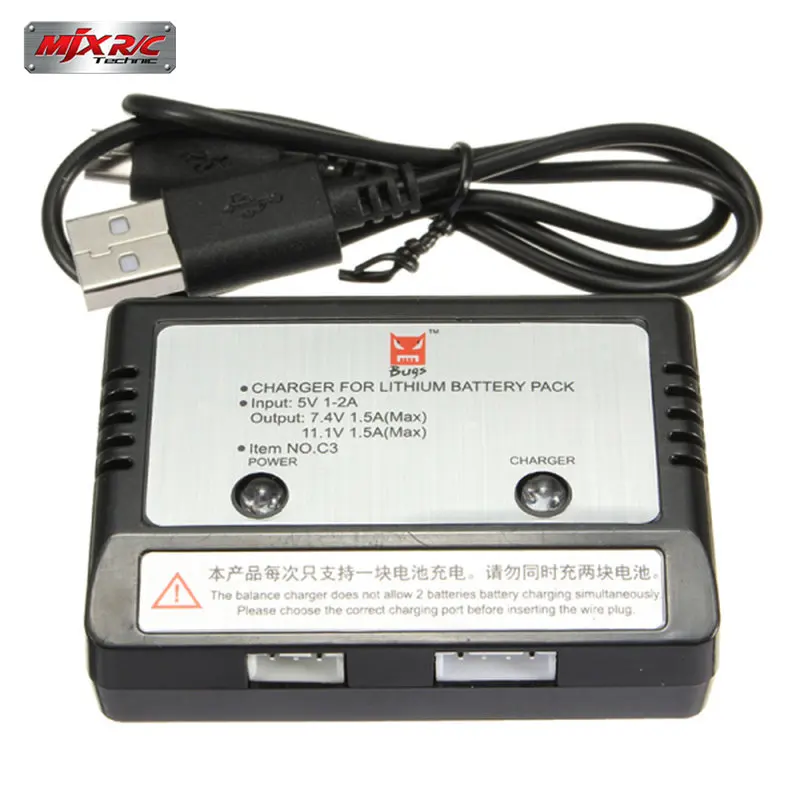 

MJX Bugs 2 B2W RC Quadcopter Spare Parts C3 Rechargeable Lipo Battery Balance Charger USB Cable Connector For RC Drone Toy Model