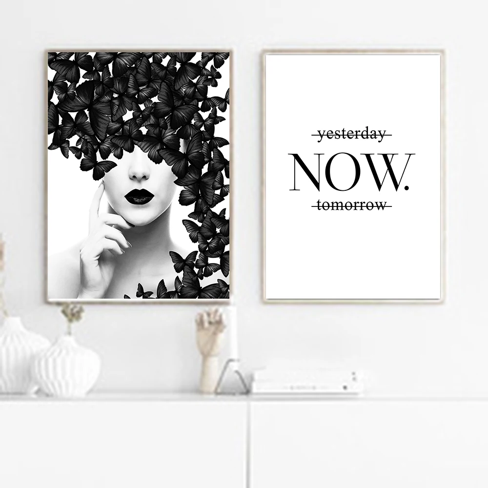 

Modern Fashion Butterfly Girls Canvas Painting Vogue Posters and Prints Nordic Wall Art Pictures for Living Room Pop Print Decor