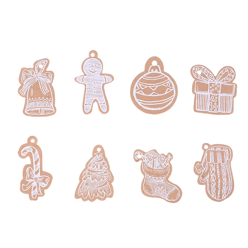 50Pcs Christmas Series Kraft Paper Tags Christmas Party Labels DIY Crafts Multi Style Hang Tag With Rope Gift Wrapping Supplies