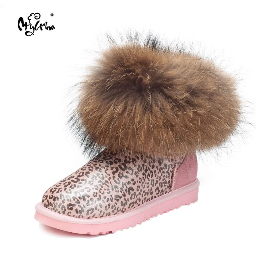 

MYLRINA Hot Sale 100% Real Sheepskin Winter Warm Snow Boots Ankle Boots Fashion Thick Natural Fox fur Snow Boots Women Boots