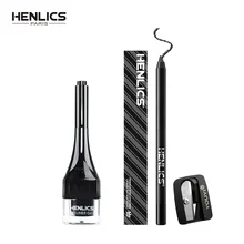 HENLICS набор для макияжа глаз Подводка для глаз гель+ Черный подводка для глаз карандаш с кистью для макияжа инструмент 24 продолжительное время Водостойкая Подводка для глаз
