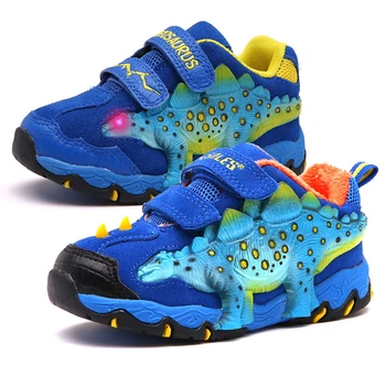 

Dinoskulls Boys Light Up Shoes LED Glowing Kids Sneakers 3D Dinosaur Spring Children's Trainers Breathable Leather Tenis Shoes