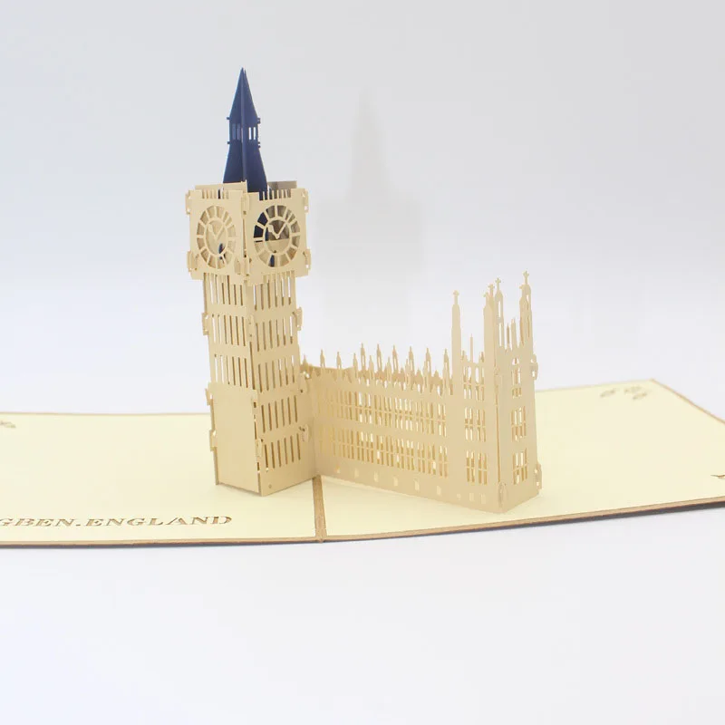 

3D Laser Cut Handmade Retro Big Ben Paper Invitation Greeting Cards PostCard Business Kids Birthday Gift Souvenir Collection