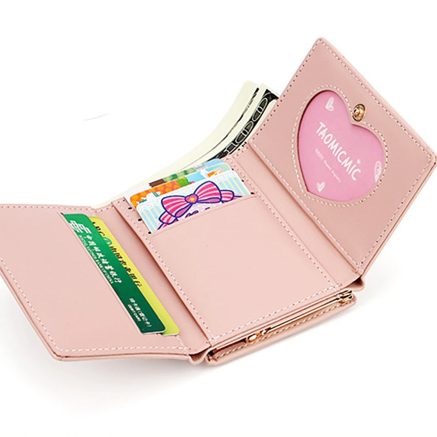 Милый мини женский кошелек с жемчужинами, Женский в Корейском стиле, держатель для кредитных карт, повседневный однотонный короткий кошелек на застежке для студентов