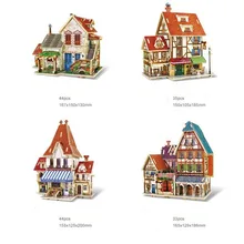 3D Деревянный Дом головоломка во французском стиле Кофейня магазин фермы цветочный магазин, отель Дети DIY строительные игрушки подарок для детей