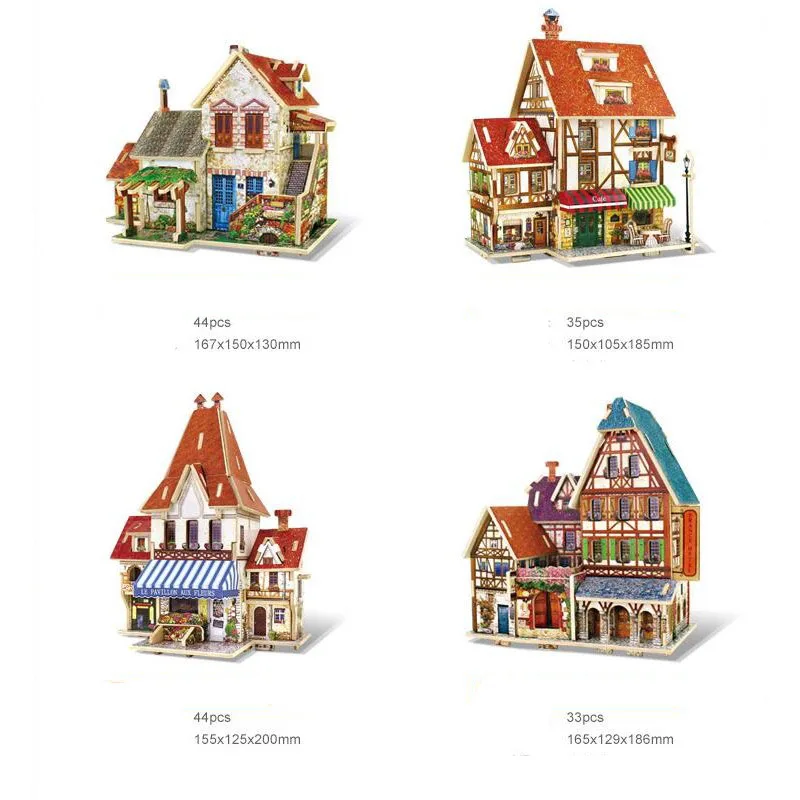 3D Wooden House Puzzle French Style Coffee Cafe Shop Farm Flower Store