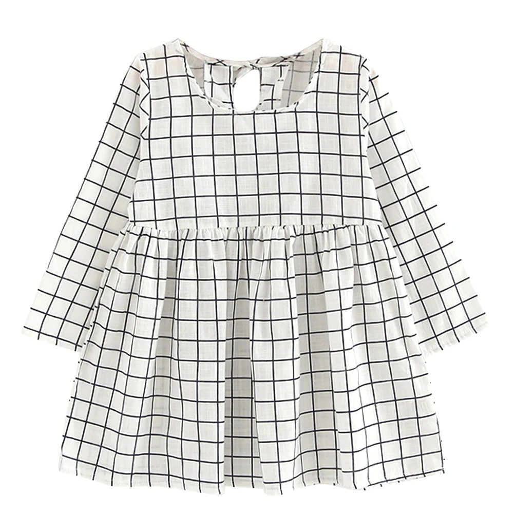 

New Kids Girls Long Sleeve Plaid Dress Soft Cotton Summer Princess Dress Girls Clothing for 90 to 130cm Height Children
