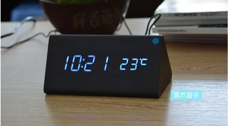 Цифровые часы для акустического контроля Bamboo деревянный будильник цифровой светодиодный будильник немой часовой светодиодный светящийся температурный проектор