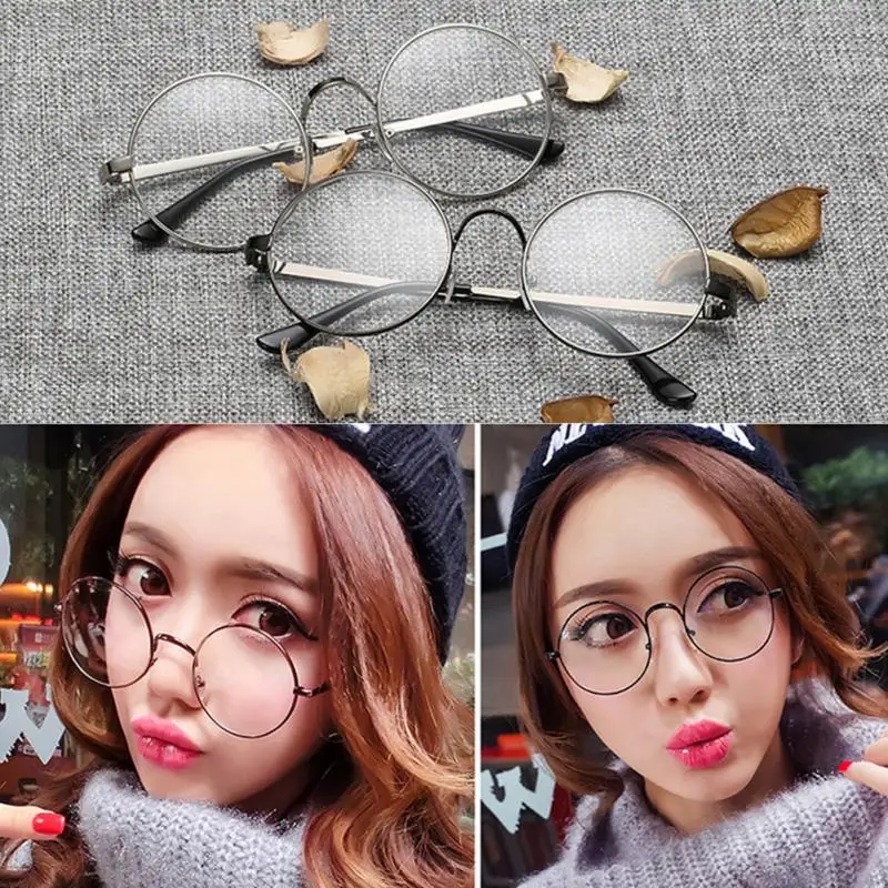 Retro Oversized Korean Round Glasses Frame Clear Lens Women Men Retro