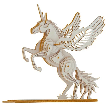 

3D Wooden Puzzles DIY Toys Montessori Educational Jigsaw Puzzle Games Unicorn Model Crafts Woodcraft Assembly Kits 41Pcs