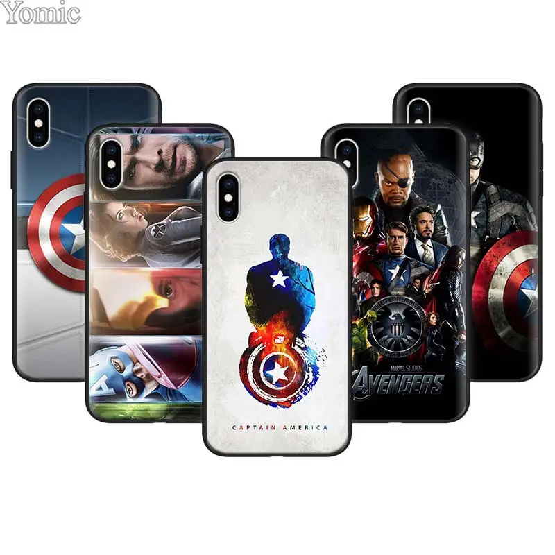 

Avengers Marvel Captain America Black Soft Phone Case for Apple iPhone 7 8 6 6s Plus 5S SE Cases for iPhone X XR XS MAX Case Coq