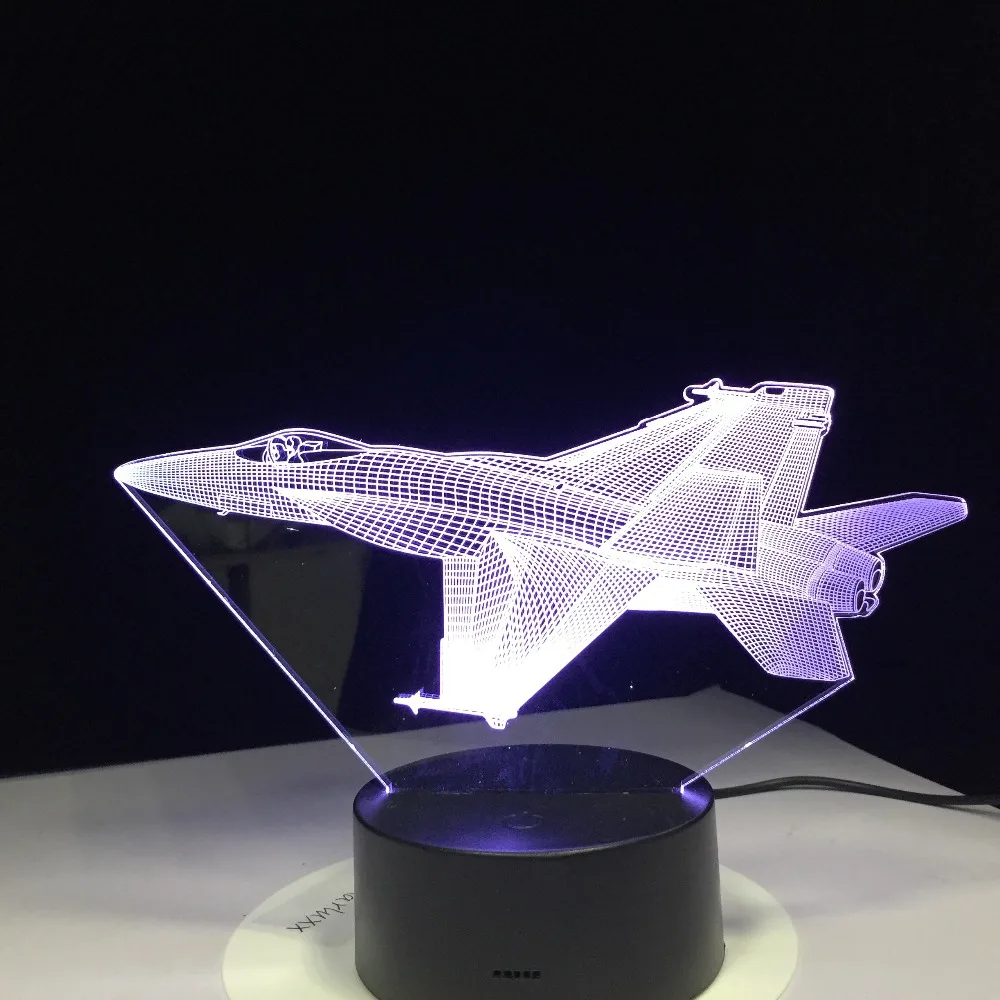 3D светильник F16 Fighting Plane с дистанционным переключателем маленький ночник цветной