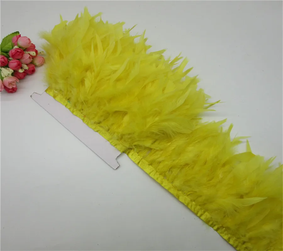 

2 Meter Yellow fluffy Turkey feathers ribbon fringe 6-8inch turkey feather trimming dancer carnival costumes Diy Clothing