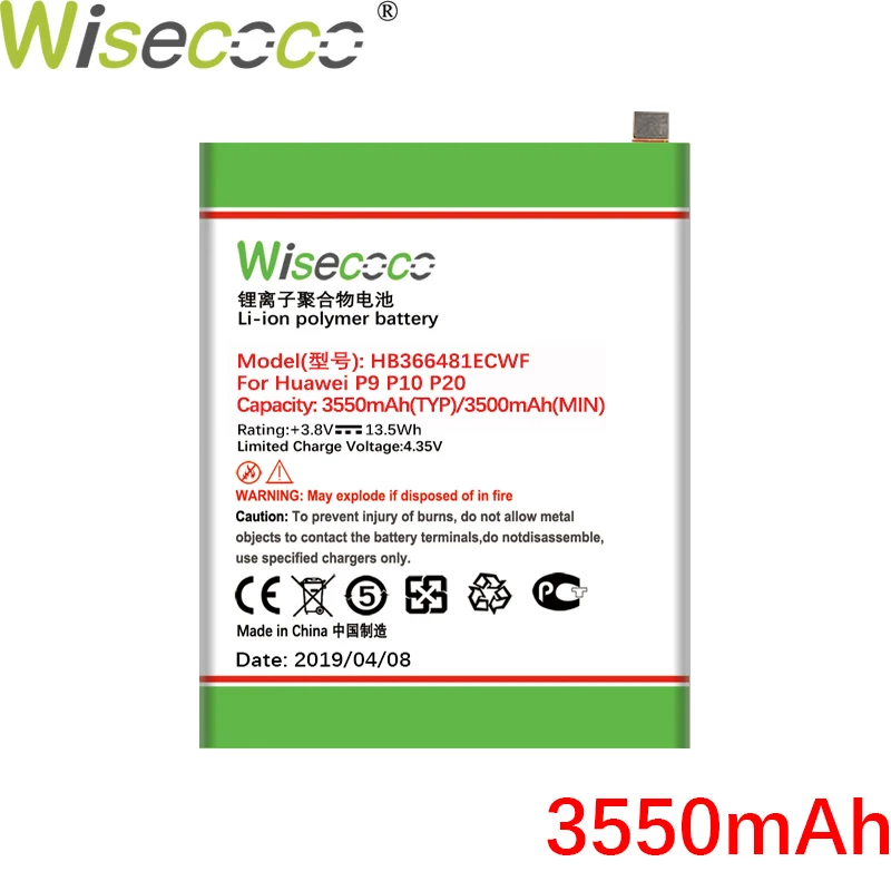

Wisecoco HB366481ECWF 3550mAh New Battery For Huawei P9 P10 P20 Lite G9 Honor 5C Honor 8 High quality Phone battery Replacement