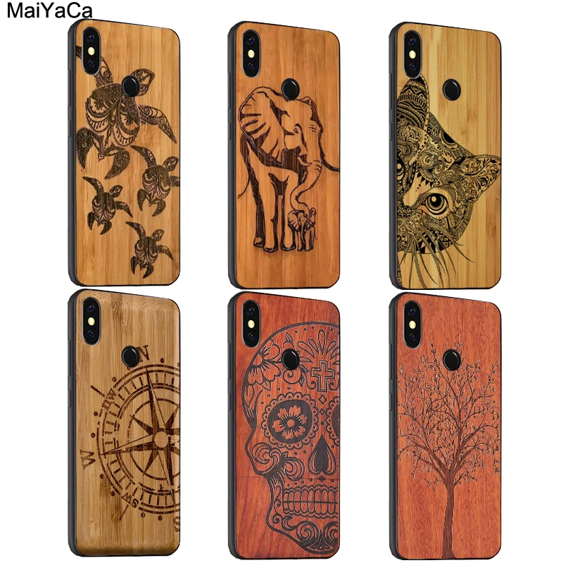 

MaiYaCa Natural Bamboo Wood Animal Print Case For Xiaomi Redmi S2 6 6A 6pro 4X Note 5 Pro 5A 7 Mi 8 9 6X A2 Mix 2s Max 2 3 F1