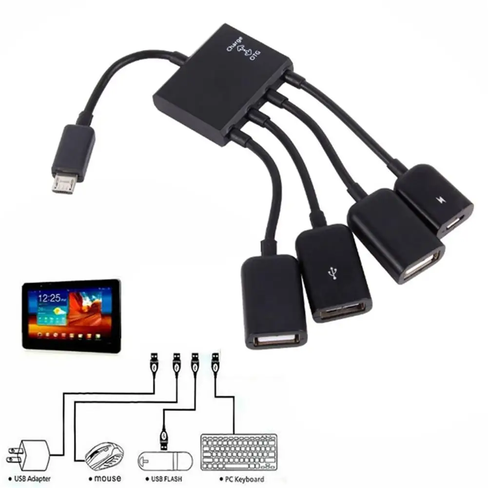 3/4 In1 مايكرو كابل Usb Hub وتغ موصل Spliter الطاقة سريع شحن كابل للهاتف الذكي الكمبيوتر اللوحي البيانات كابل
