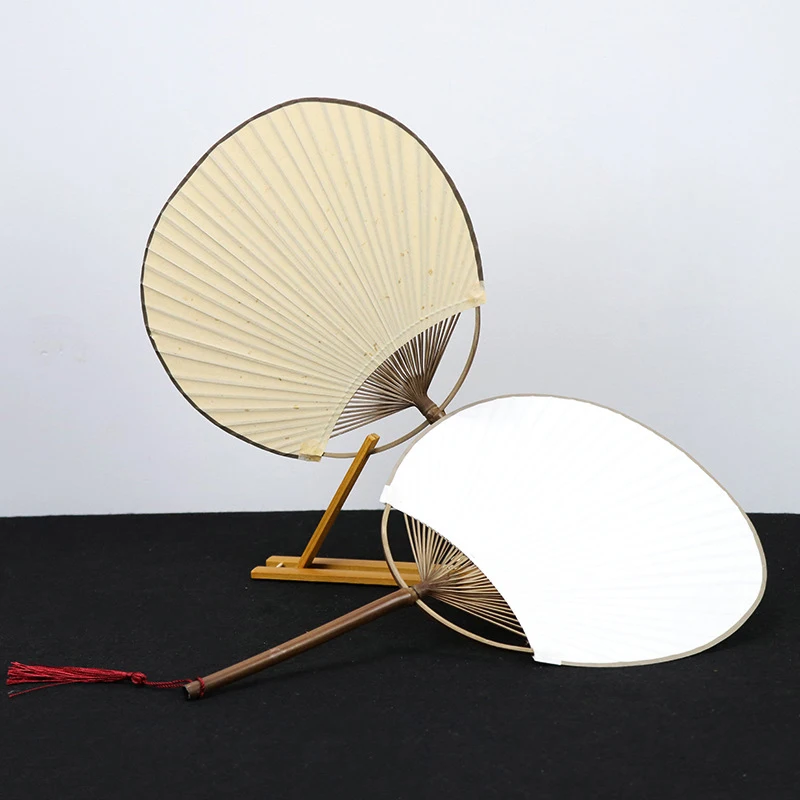 Японский Стиль белый весло бумажный веер с Ленточки вечерние сувениры подарки круглый самодельный веер