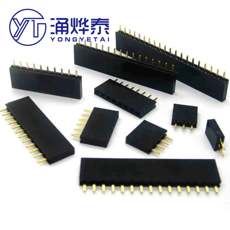 YYT 10PCS 2.54mm Pitch Single Row Female 2~40P PCB socket Board Pin Header Connector Strip Pinheader 2/3/4/6/10/12/16/20/40Pin