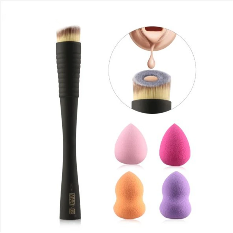 1 Pcs الأساس فرشاة للمكياج + 4 pcs إسفنج مسحوق تجميل الطاقة التجميل الضروري مزج المكياج فرشاة الجمال ماكياج أدوات