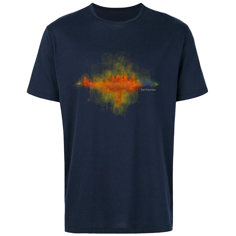 Tops Shirt Party ostern Day Brand New Casual Short Sleeve 100% Cotton O-Neck Men T Shirts Casual Tops Shirt Free Shipping San Francisco Dark Skyline watercolor v4 navy
