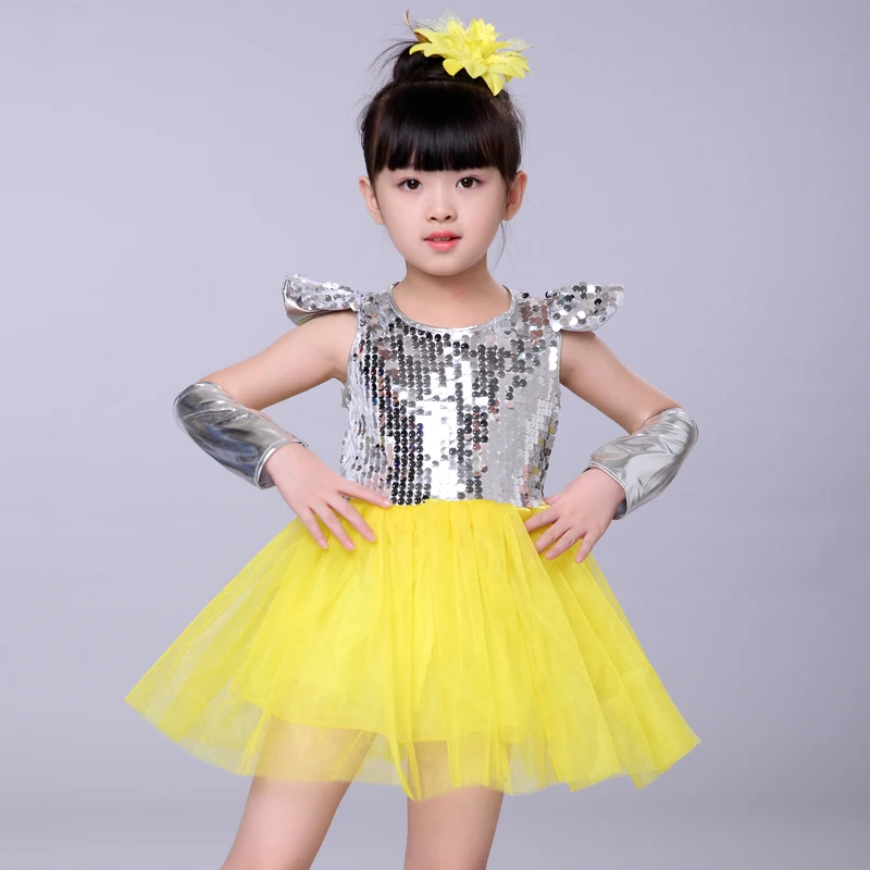 

New Children Performance Jazz Dance costumes Sequin kids Modern Dance Costume girl princess tutu dress