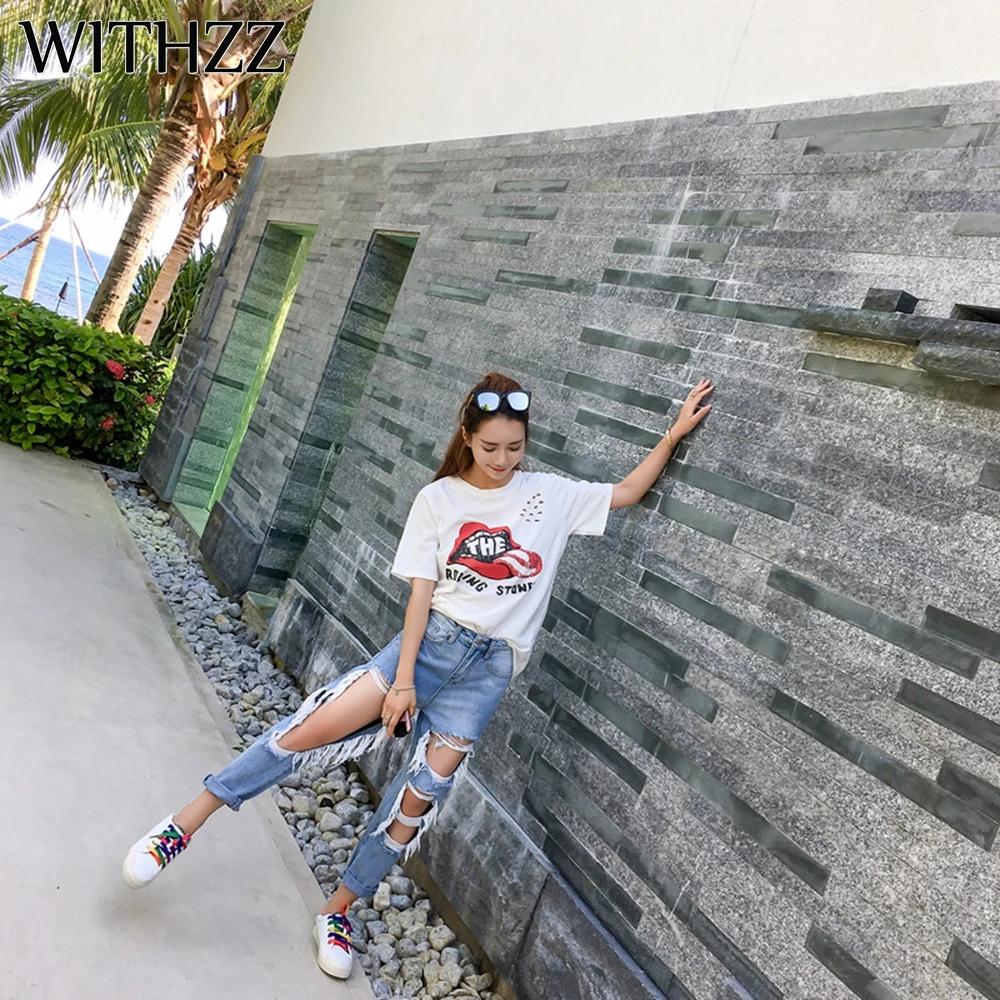 WITHZZ New Arrival 5XL Ripped Jeans Women's Loose Thin Jeans Women Pants Breeches Overalls Vintage Female Torn Trousers WITHZZ New Arrival 5XL Ripped Jeans Women's Loose Thin Jeans Women Pants Breeches Overalls Vintage Female Torn Trousers