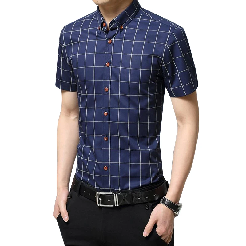 2017 New Fashion Mens Plaid Shirt Cotton High Quality Dress Shirts Men ...