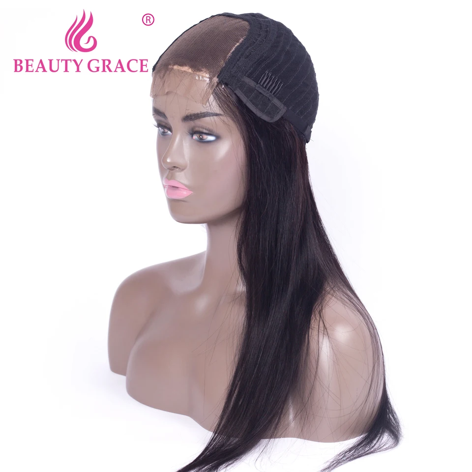 Красота Grace 4x4 закрытие парик кружева человеческих волос парики не Реми бразильский парик прямые парики для черных женщин с волосами
