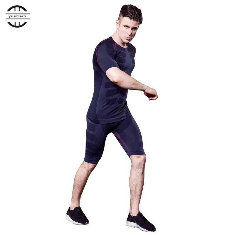

Brand New Compression Running Sets Men Shirt Fitness Shorts Male Running Gym Training Plus Size Tights Black GYM Sport Suits