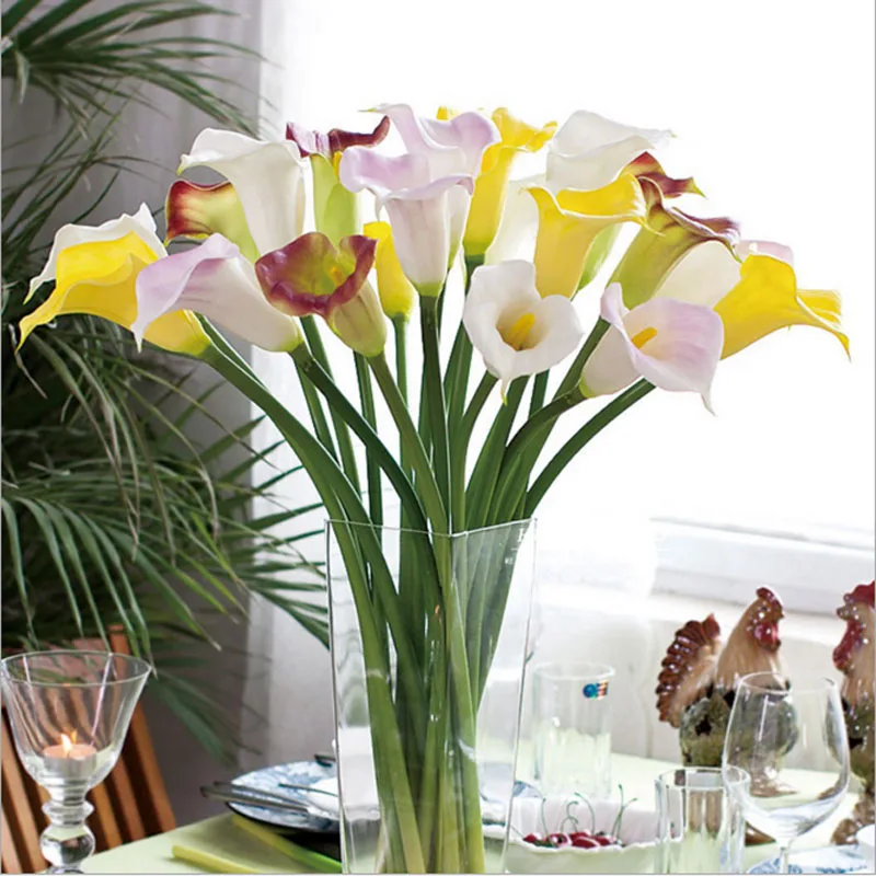 10pcs Real Touch Lily Calla PVC Artificial Flower Bouquets Home Wedding Bridal Decor Decorative Flowers & Wreaths 10 Colors