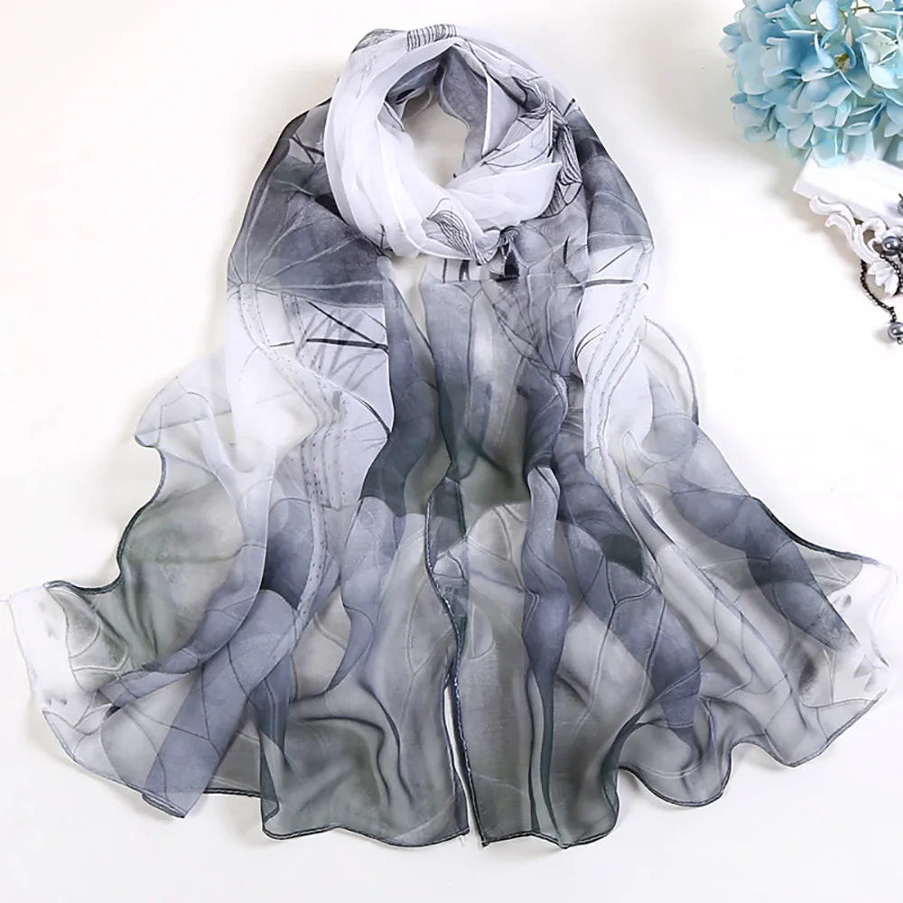 

Scarf Women Lotus Printing Long Soft Wrap Chiffon Scarf Scarves Ladies Shawl Breathable Chiffon Scarves women high quality