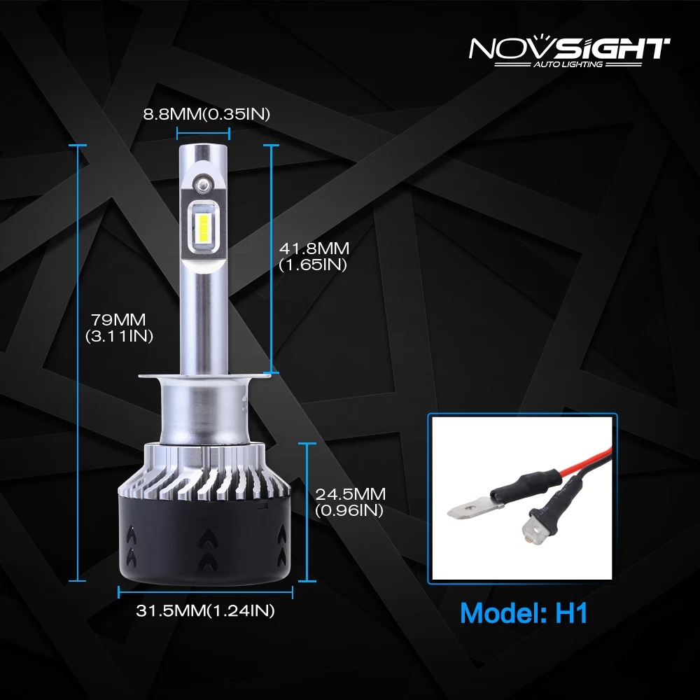 Светодиодная лампа Novsight мощностью 12 В, с цоколем H1, светодиодная лампа H7, H4, H11, H8, 9005, 9006,световой поток 10000 лм, для авто