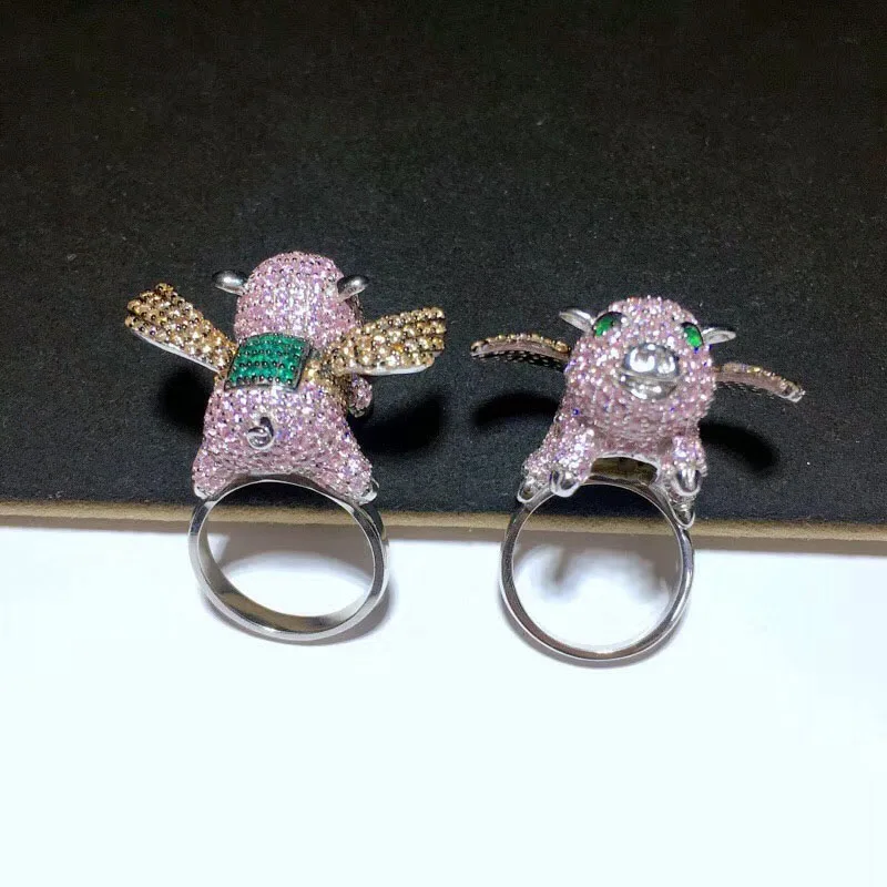 Anillos Qi Xuan_Trendy Jewelry_Pink Flying Pig элегантные женские кольца_ S925 Твердые серебряные модные кольца_ производитель прямые продажи