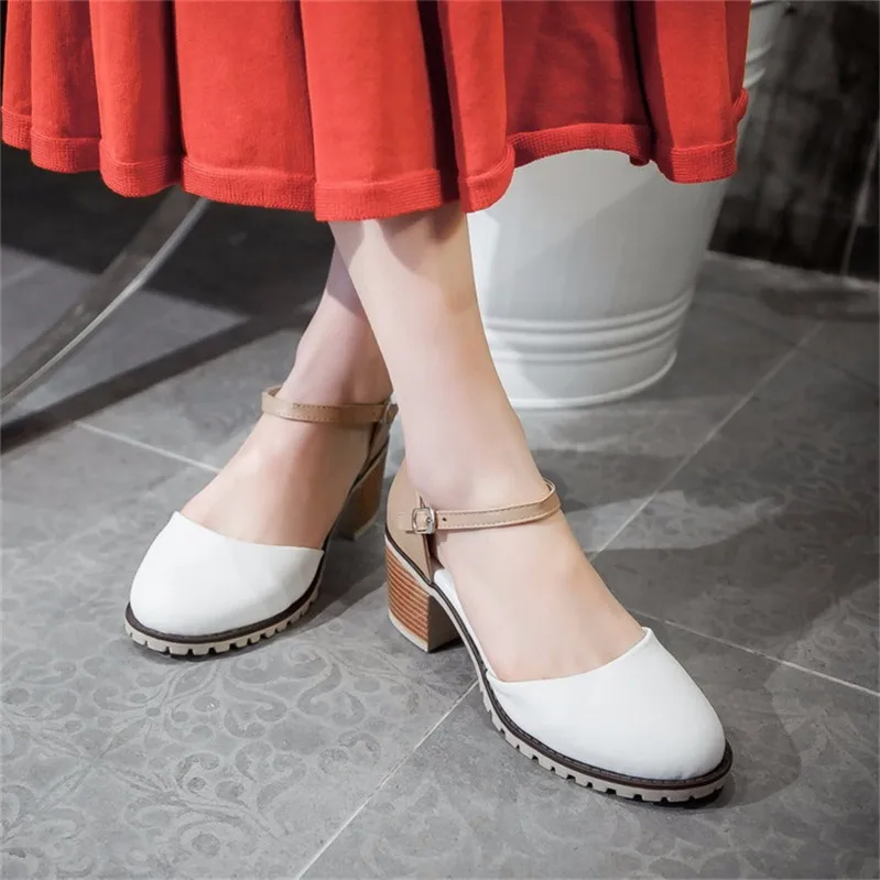 Высококачественные дамские сандалии с ремешком на щиколотку и квадратным высоким каблуком туфли «Мэри-Джейн» Дамские босоножки на высоком каблуке туфли-лодочки большие размеры 34–40 41 42 43