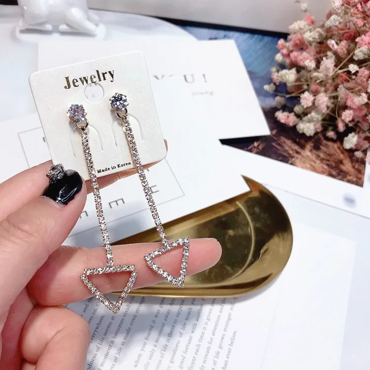 hollow triangle full cz earring 925 silver post Hypoallergenic fadeless fashion jewelry dangle earrings for women girl gift
