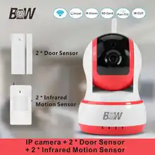 720P Onvif Camera Security System Surveillance +2 Door Sensor + 2 Infrared Motion Sensor Alarm Wifi Smart Night Camera IP BW13P