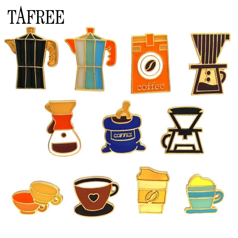 

TAFREE Anniversary Coffee Cups Brooches Enamel Coffee Maker,Machine,Pot Badge Alloy Lapel Pins for Bag,Hat,Jeans Shirt LP402