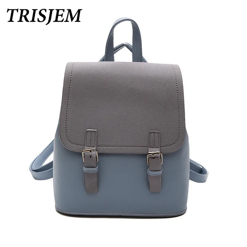 

TRISJEM Brand Women Backpacks Fashion Small Panelled School Bags for Girls Black Scrub PU Leather Female Backpack Sac a Dos 2018