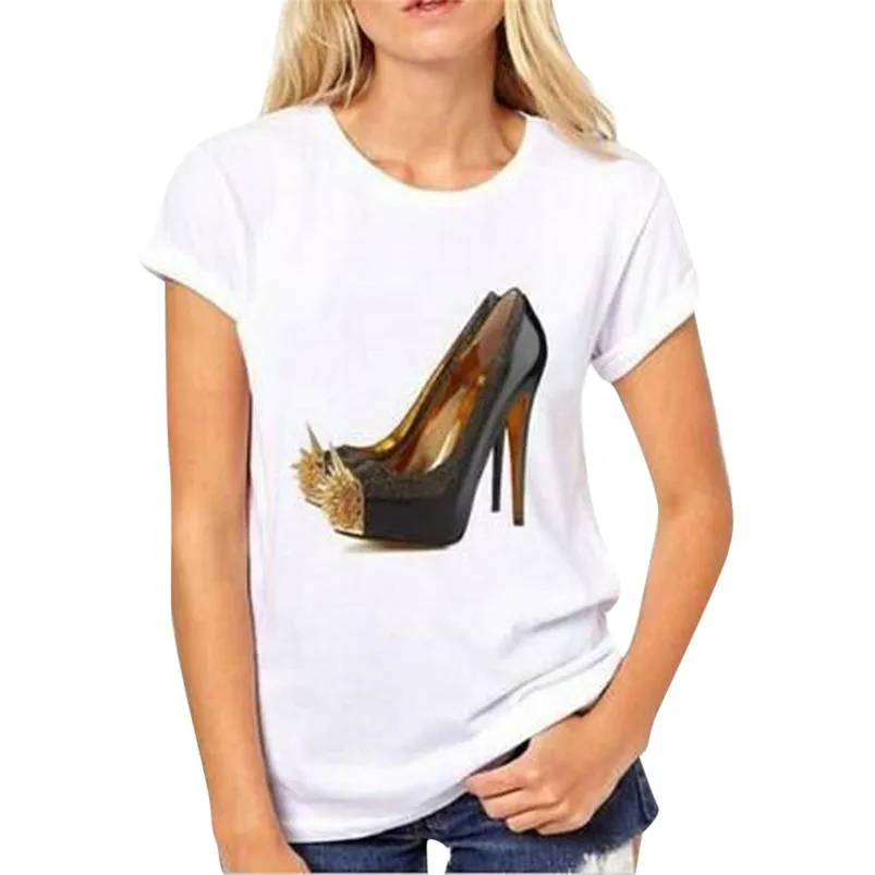 Casual Fashion Women Summer Short Sleeve Casual Print Tops Tee Round Neck T-Shirt Stiletto Print Clothing For Women Girls 35MY13 (4)