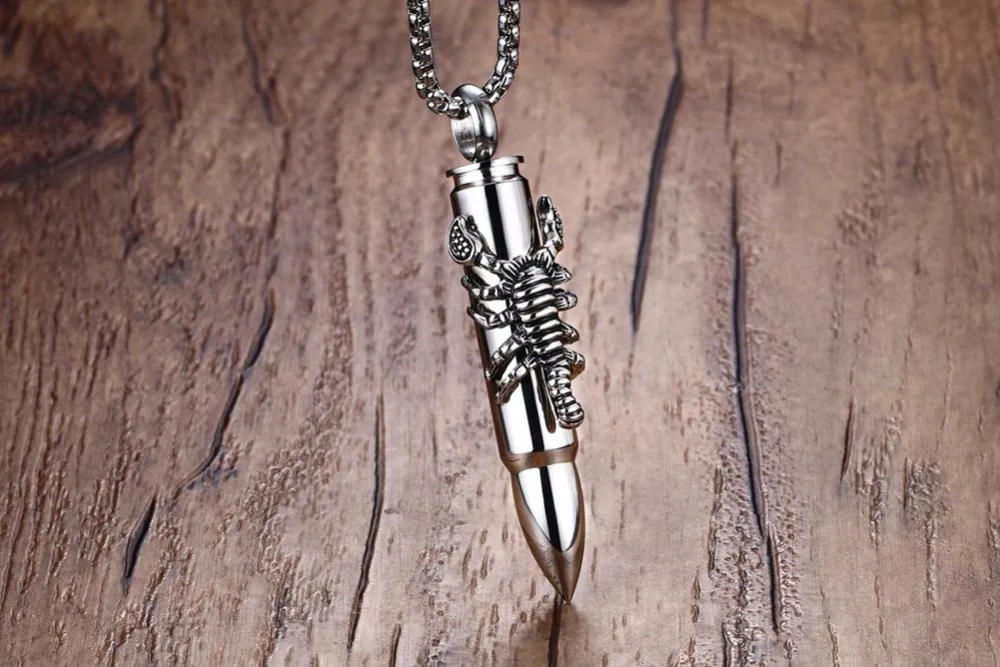 Fashion jewerly Mens Necklaces Stainless Steel Bullet Animal Pendant Punk Rock Silver Black Scorpion Necklace with Chain colar vintage choker silver black  12