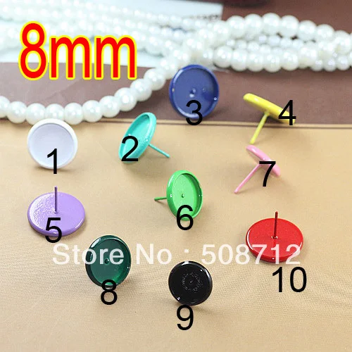 

Free shipping!!! 300sets Mixed Color Can Choose Copper Cabochon Settings Earring Post /pad 8mm with Earring stopper