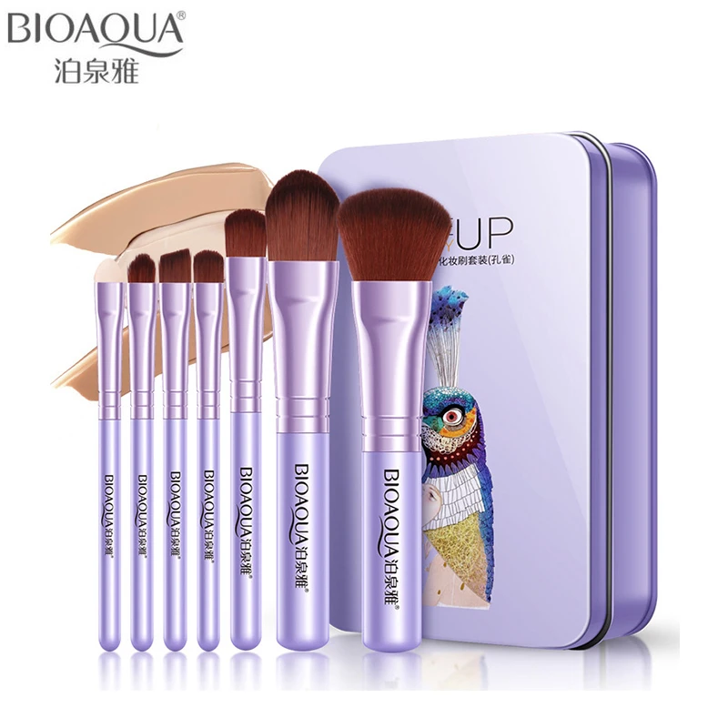 

BIOAQUA Brand 7pcs Pro Pink Purple Makeup Brushes Set Soft Fiber Foundation Eyeshadow Powder BB Cream Base Brush Cosmetic Tool