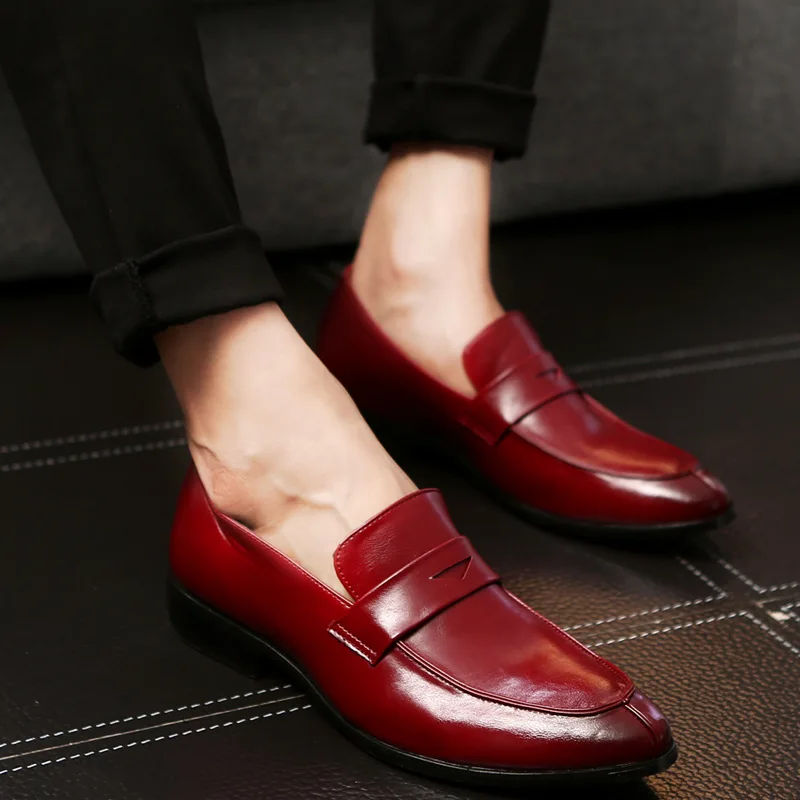 New Solid Color Low Heel Leather Business Shoes Mens Slip on Loafers ...