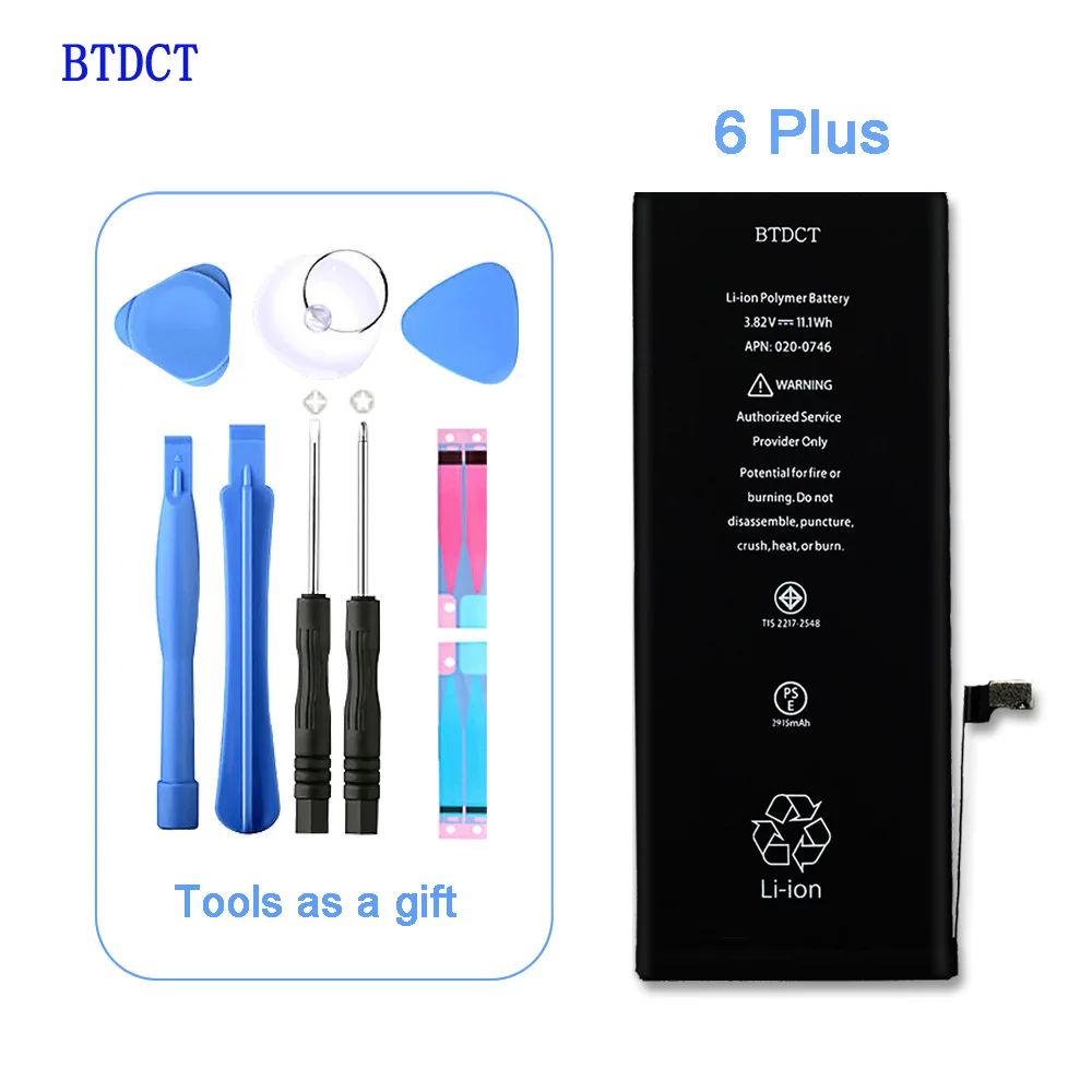 

BTDCT Original Mobile Phone Battery For iPhone 6 plus Capacity 2915mAh 0 Cycle 100% Test Free Replacement Repair With Tools Kit