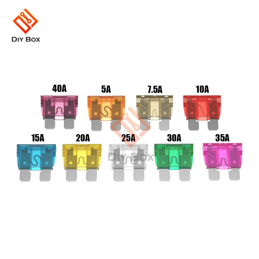 

100PCS Medium 1.9x2cm Car Auto Fuse Thermal Cutoff 5A 7.5A 10A 15A 20A 25A 30A 35A 40A AMP Blade Type Car insert Fuze Fusibles