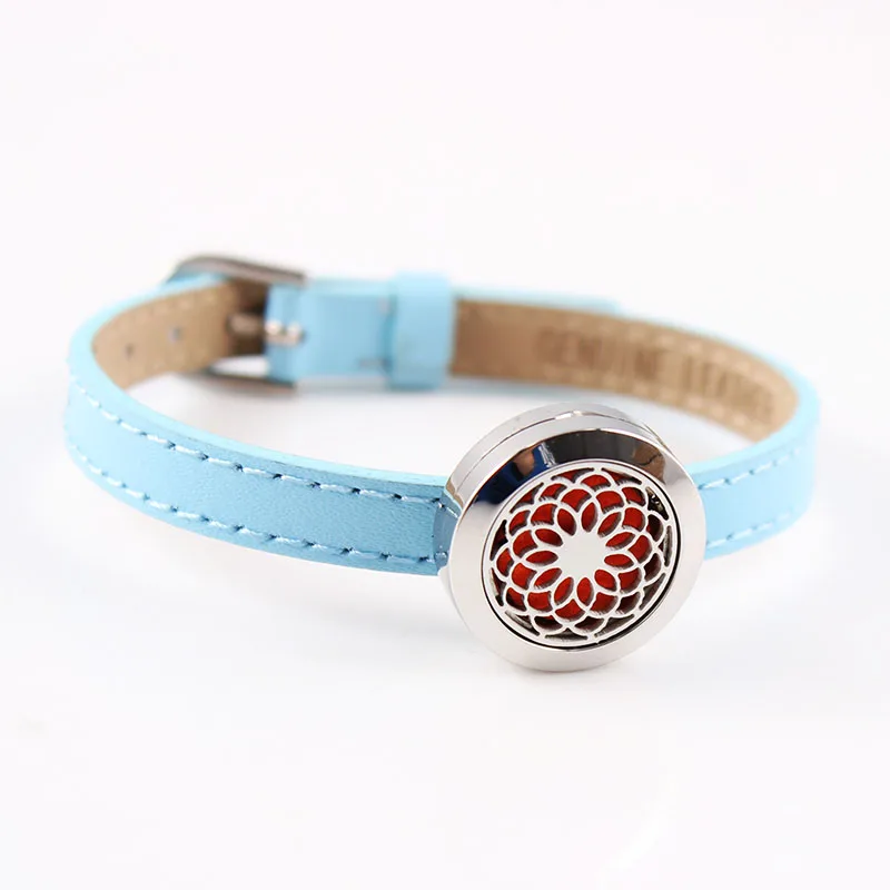 

316L Stainless Steel Floating Locket Bracelet 30mm Aromatherapy Leather Bracelet Essential Oil Diffusing for Women Jewelry
