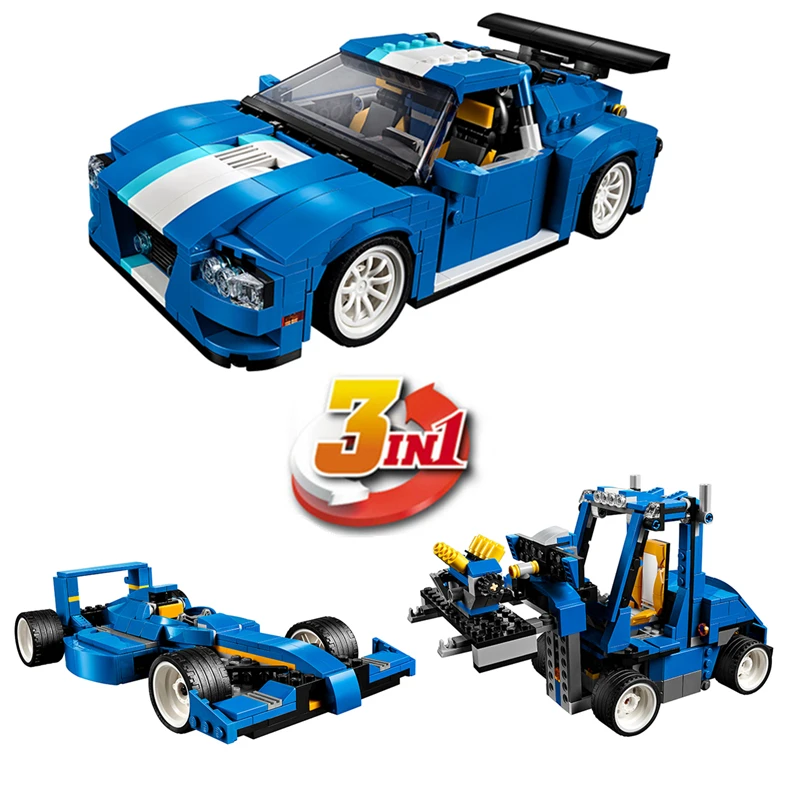 

3119 City Creator 3 in 1 Turbo Track Racer Building Blocks Sets Kits Bricks Classic Model Kids Toys Compatible