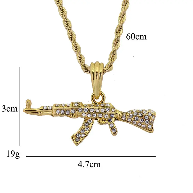 Bling bling gun AK 47 ожерелье с подвеской в стиле хип хоп кубинская Длинная цепочка со
