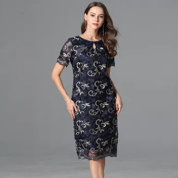 

Summer 2019 Mesh Print Hollow Out O Neck Large Size Dress Sexy Women Short O Neck Night Club Body con Party Dresses Wholesale