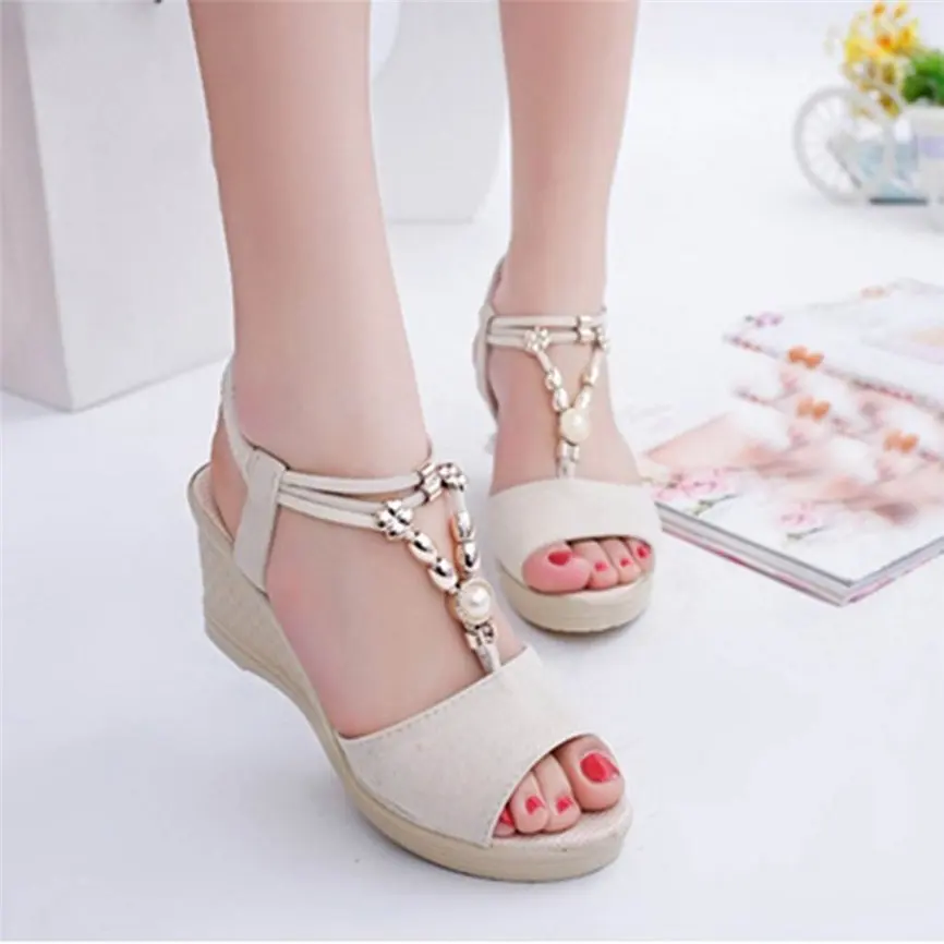 

Women Shoes Fashion Women Ladies Fashion Wedges String Bead Casual Roman Sandals Peep Toe Shoes For Women
